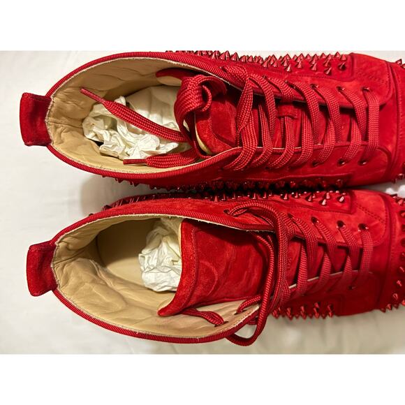 Christian Louboutin Louis Spikes High Top Sneakers Red Suede Mens NIB Size 46 main image 5